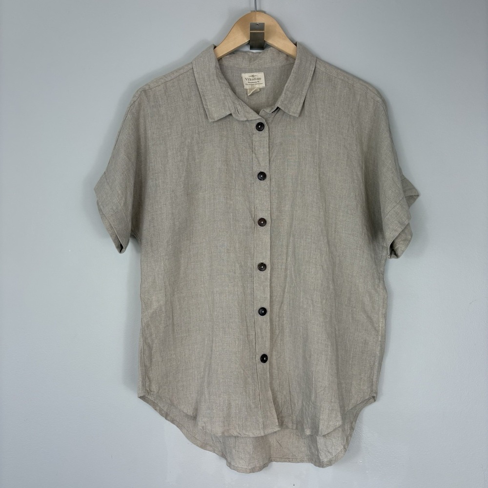 New Vikolino 100% European Washed Linen Tunic Button Down Shirt Lagenlook Sz‎ S